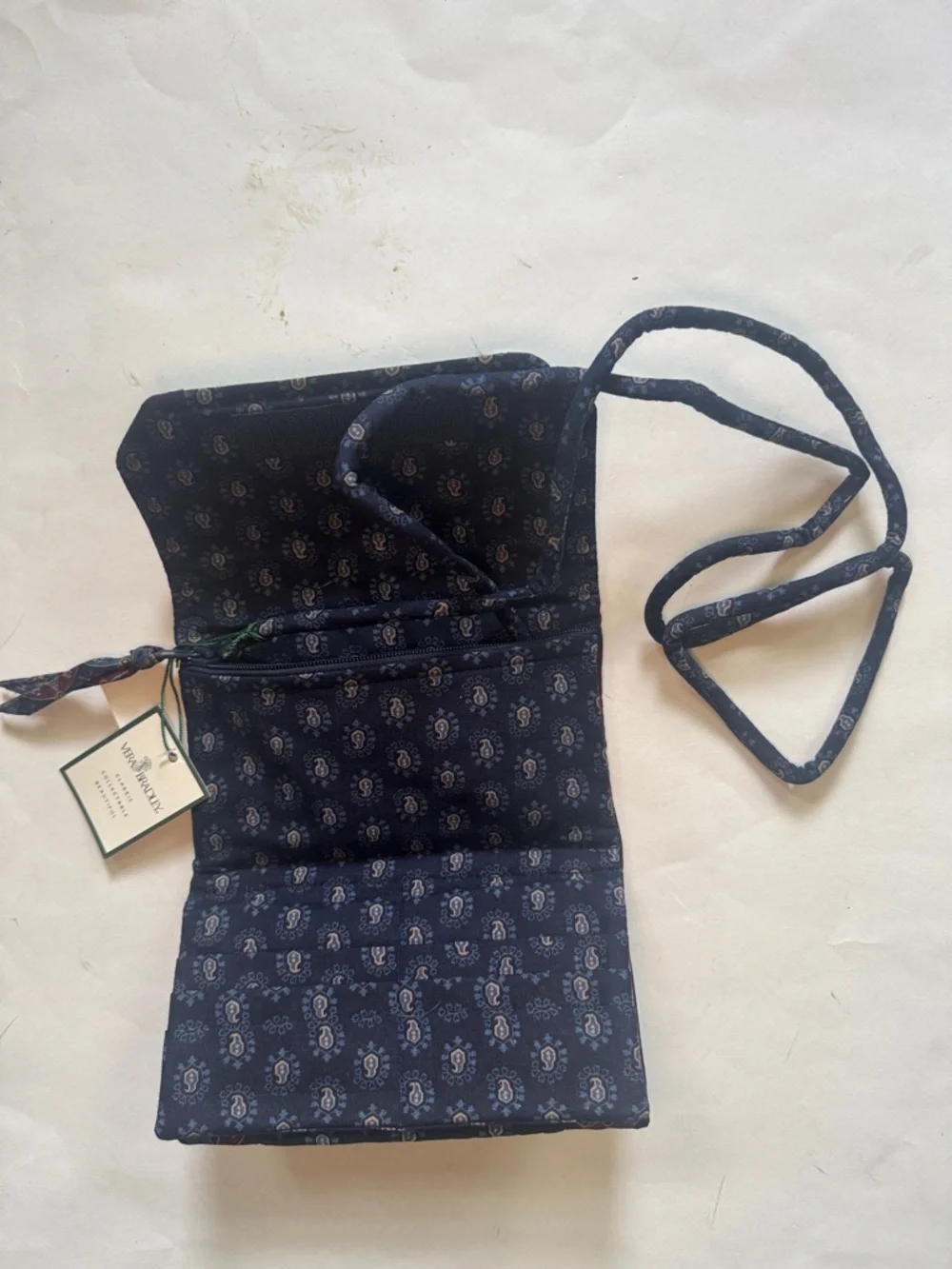 VERA BRADLEY Crossbody Wallet Classic Navy Blue Red Paisley NWT KL